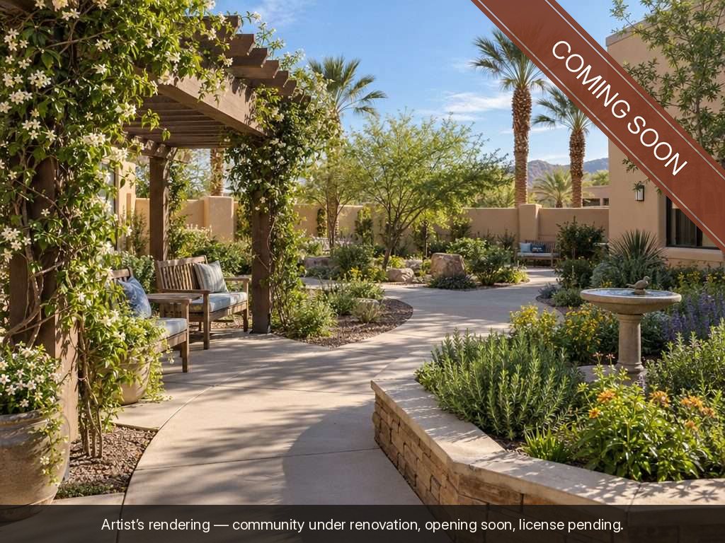 Artist's rendering of the enclosed memory care garden, coming soon